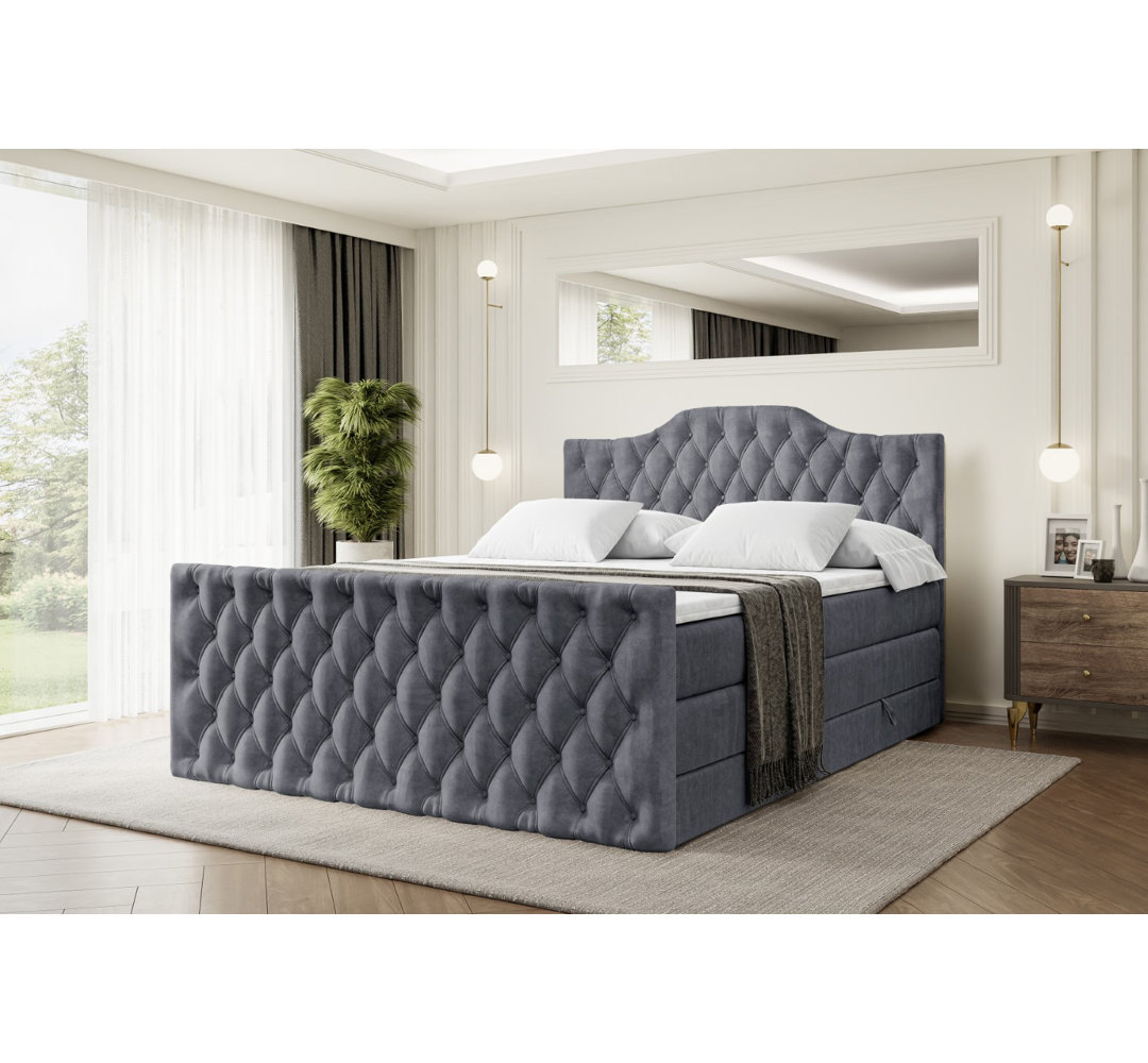 Boxspringbett mit Bettkasten und Topper