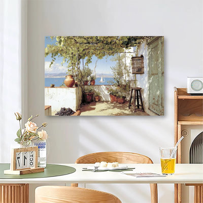 Vintage Mediterranean Landscape Of European Italy Coast, Large Gallery Wrapped Canvas Wall Art Print for Living Room & Bedroom