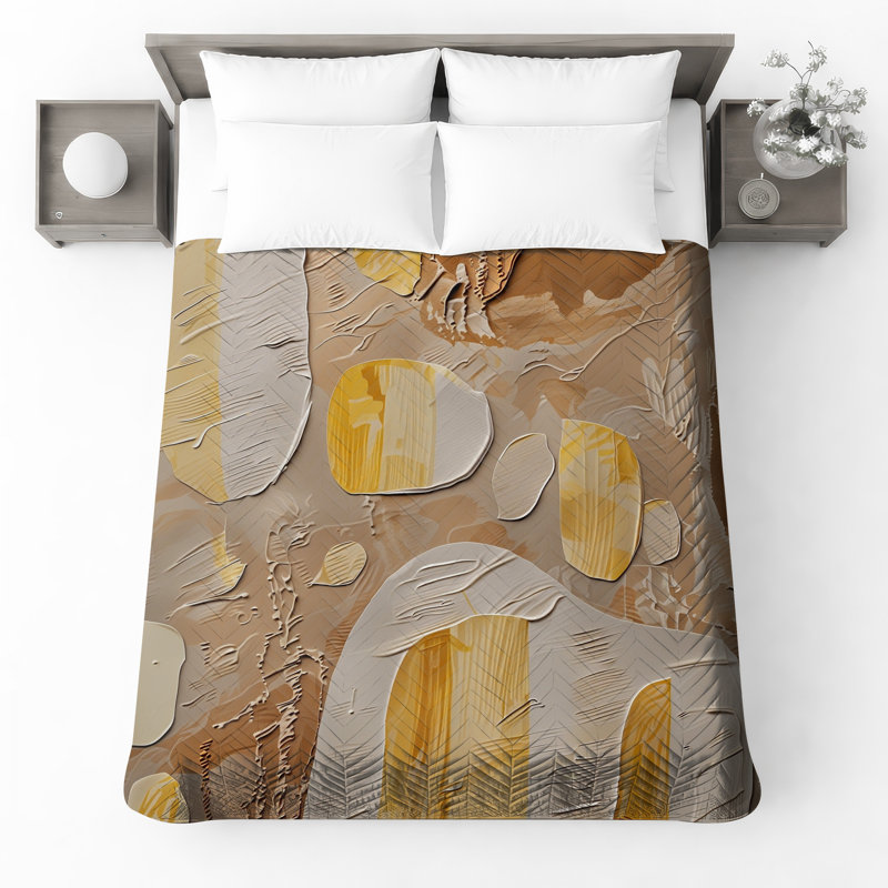 Textured Abstract Beige Quilted Bedspread All Sizes, Full / Double