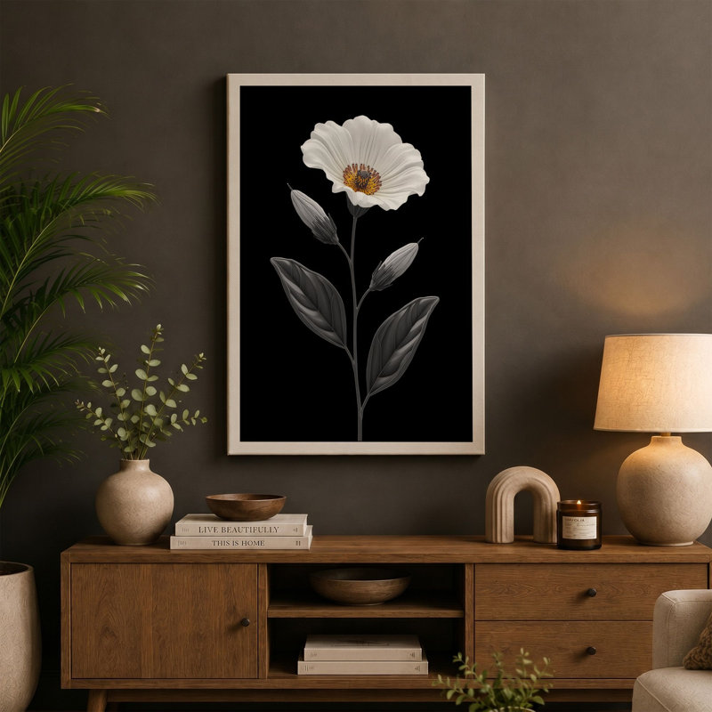 White Bloom Study Botanical - Wrapped Canvas, 36x24 - 91.4 x 61.0 cm, Cream Border