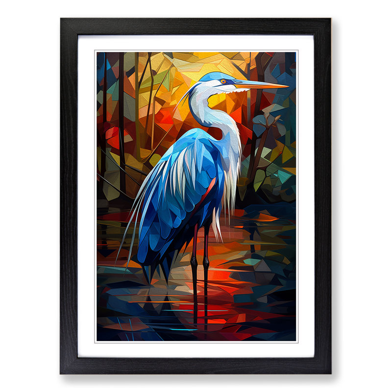 Heron Cubism - Framed Print, Black, 34cm H x 25cm W x 2cm D