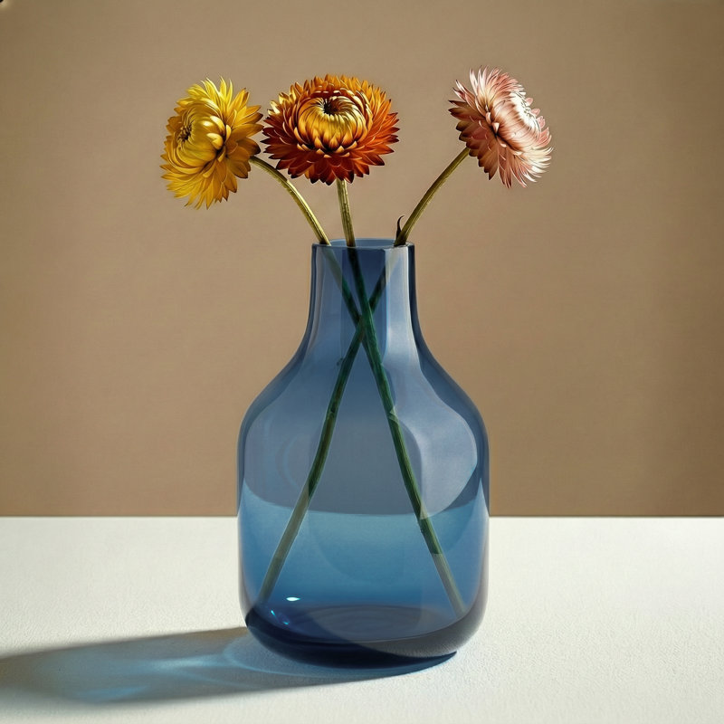 Aquista 8" Hand Blown Art Glass Blue Table Vase, Blue