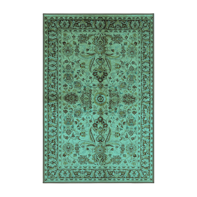 Tapis oriental bleu en laine / polyester tissé à la machine Areswell, Rectangle 2 pi x 3 pi