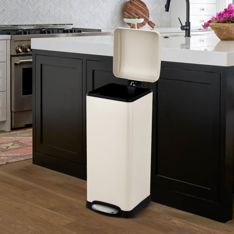 Poubelle pour marches 8 gallons / 30 L, poubelle de cuisine, poubelle en acier inoxydable avec seau intérieur amovible, poubelle de recyclage carrée avec couvercle à fermeture en douceur pour salle à manger, salle de bain, bureau à domicile
