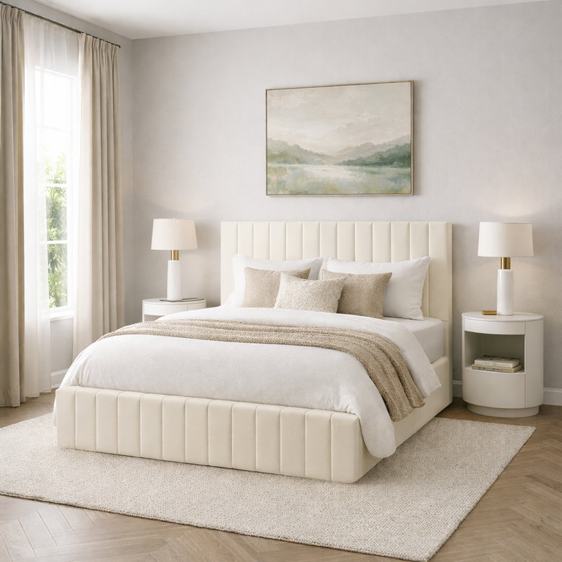 Morgana Upholstered Storage Bed Frame    , Super King (6'), Cream