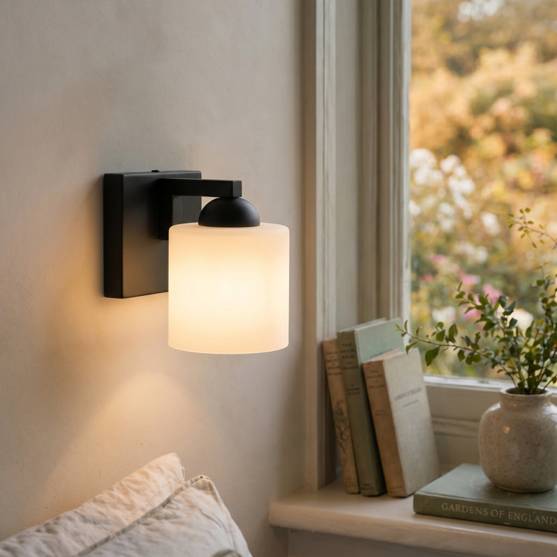 Luminaire de meuble-lavabo de salle de bain avec abat-jour en verre opale, Noir mat, 1
