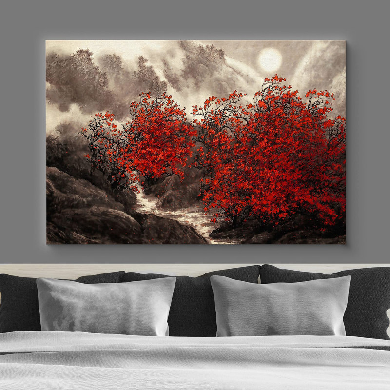 Automne Automne «Red Forest Trees» sur, Toile tendue, H 32 po x l 48 po