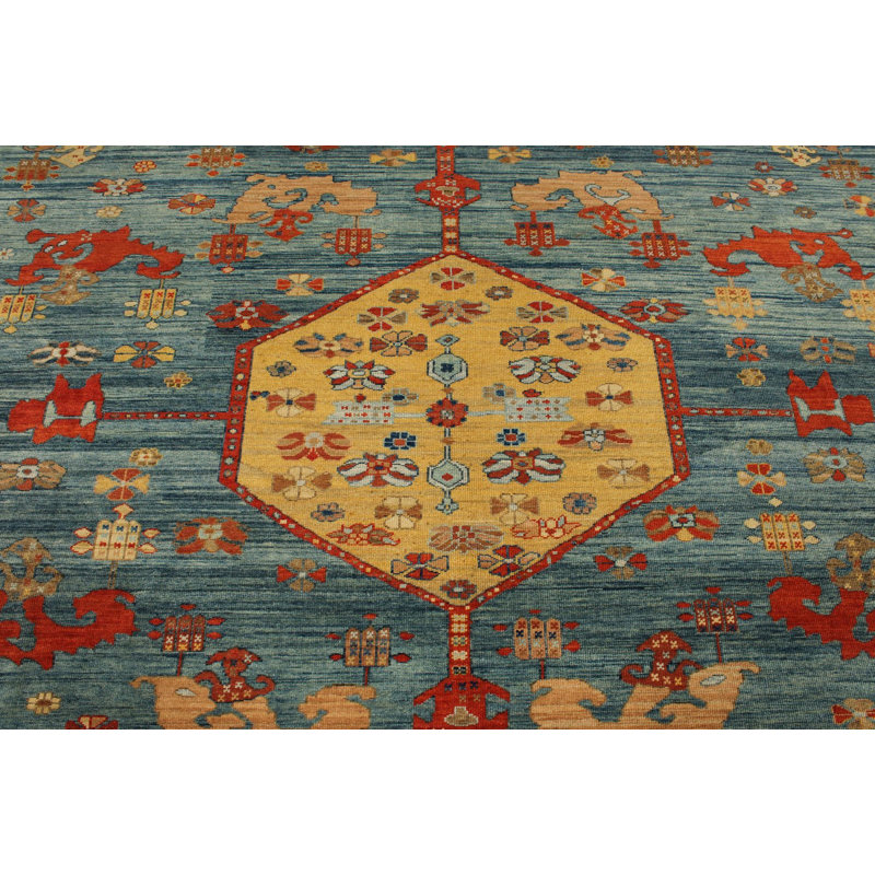 Tapis traditionnel bleu et pêche 9x12