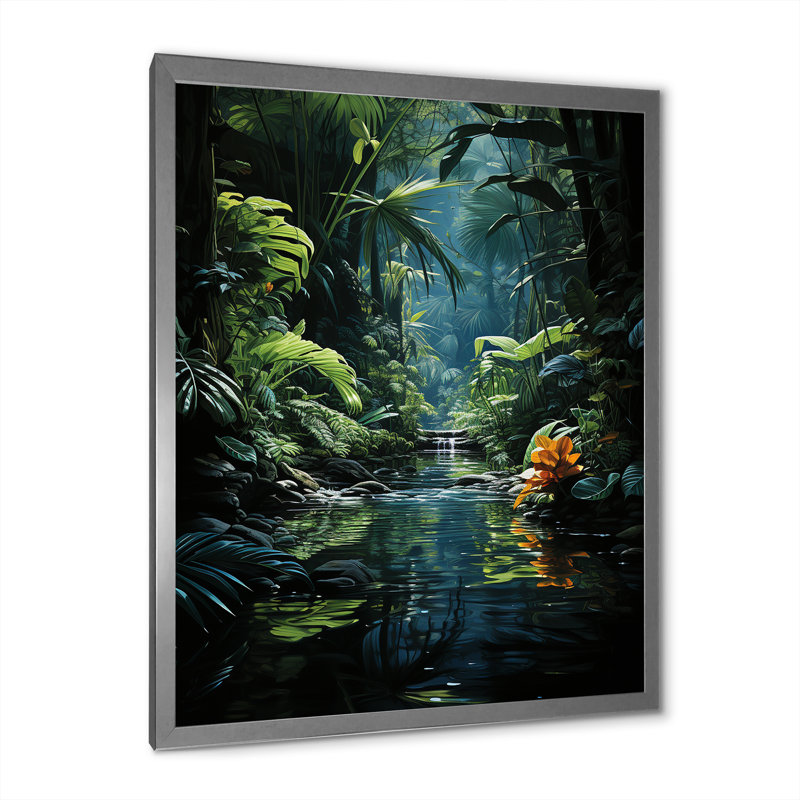 Jungle Palm Trees Azure Archway sur toile, Encadrement argenté, H 32 po x l 16 po x P 1 po