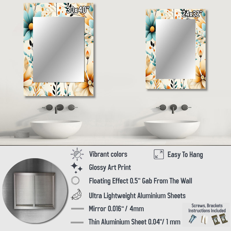 Walden Nomadic Serenity Boho Motif - miroir décoratif botanique, 32 po x 24 po