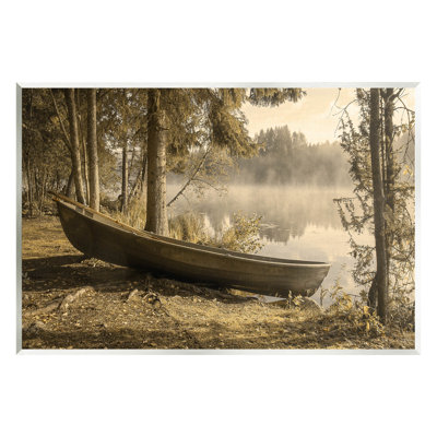 «Lakeside Canoe Forest Wilderness» par Lil 'Rue - photographie sans cadre sur panneau de fibres à densité moyenne