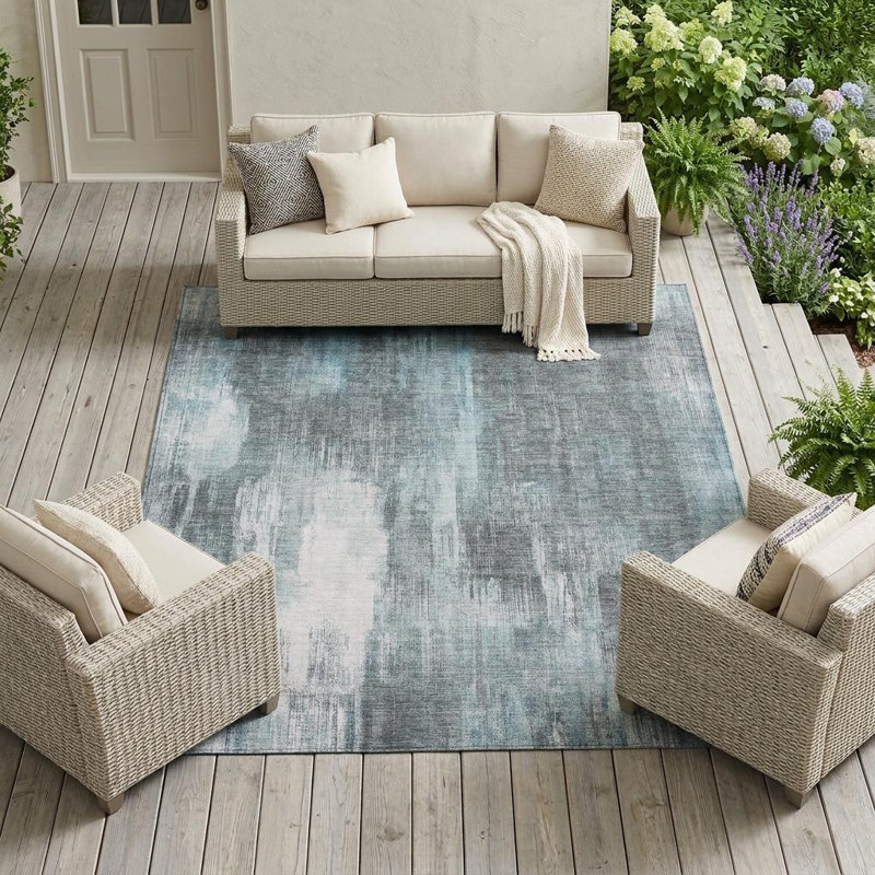 Tapis extérieur lavable antidérapant 9 pi x 12 pi bleu sarcelle
