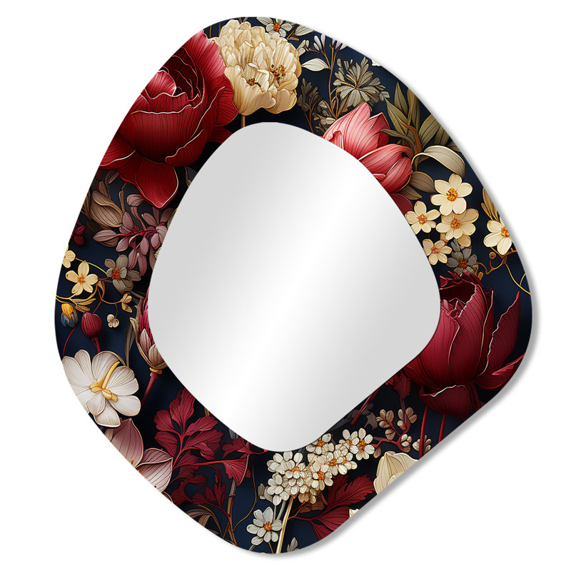Victorian Burgundy Floral Asymmetrical Glass Wall Mirror