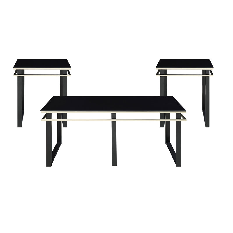 Ensemble de tables basses et tables de bout noires 3 pièces Tables de bout en verre trempé