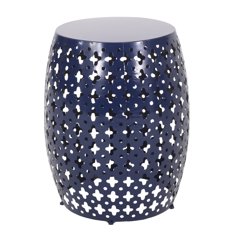 Navy Blue Metal Table - Modern Style, Iron Frame, 16.6In W X D 20.17In H, No Assembly Required Blue, Design With Cut,