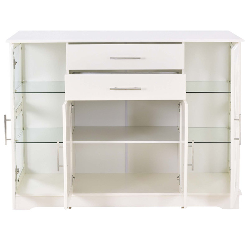 Élégante armoire fonctionnelle avec tablettes réglables en verre trempé, Blanc