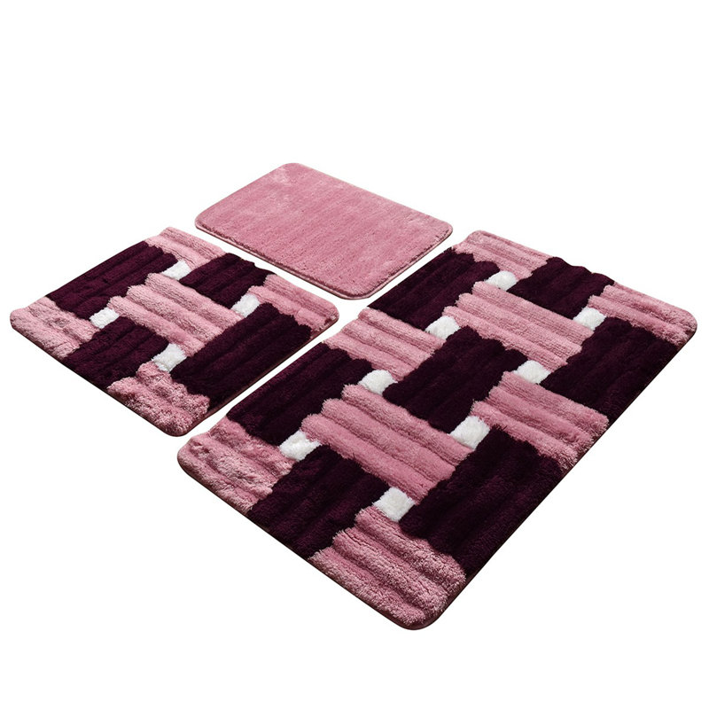 Ensemble de tapis pour salle de bain 3 pièces Abeni, Rose / noir / blanc