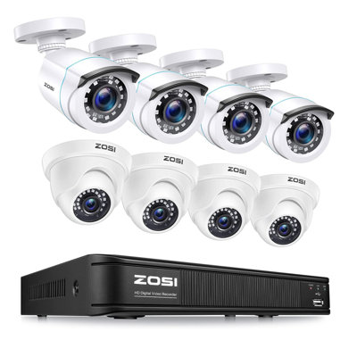 8pcs 1080p Wired Outdoor Bullet/dome Cameras With 8ch Dvr Recorder, 80ft Night Vision, Remote View