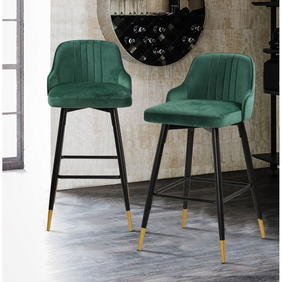 Swivel Velvet Upholstered Counter & Bar Stool With Solid Metal Frame