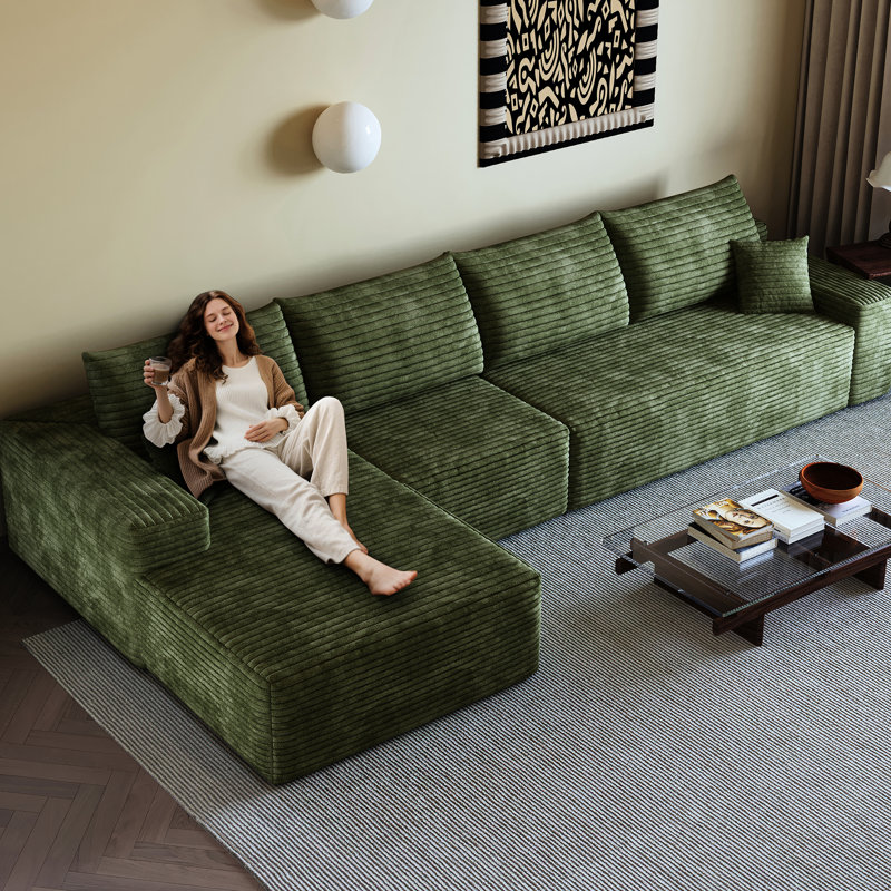 Canapé modulaire en forme de L de 135 po avec méridienne en forme de L, rembourré de velours côtelé modulaire moderne, 4 pour une expérience de luxe à la maison, aucun assemblage requis avec siège profond, mise à niveau des espaces de vie doux, nécessaire