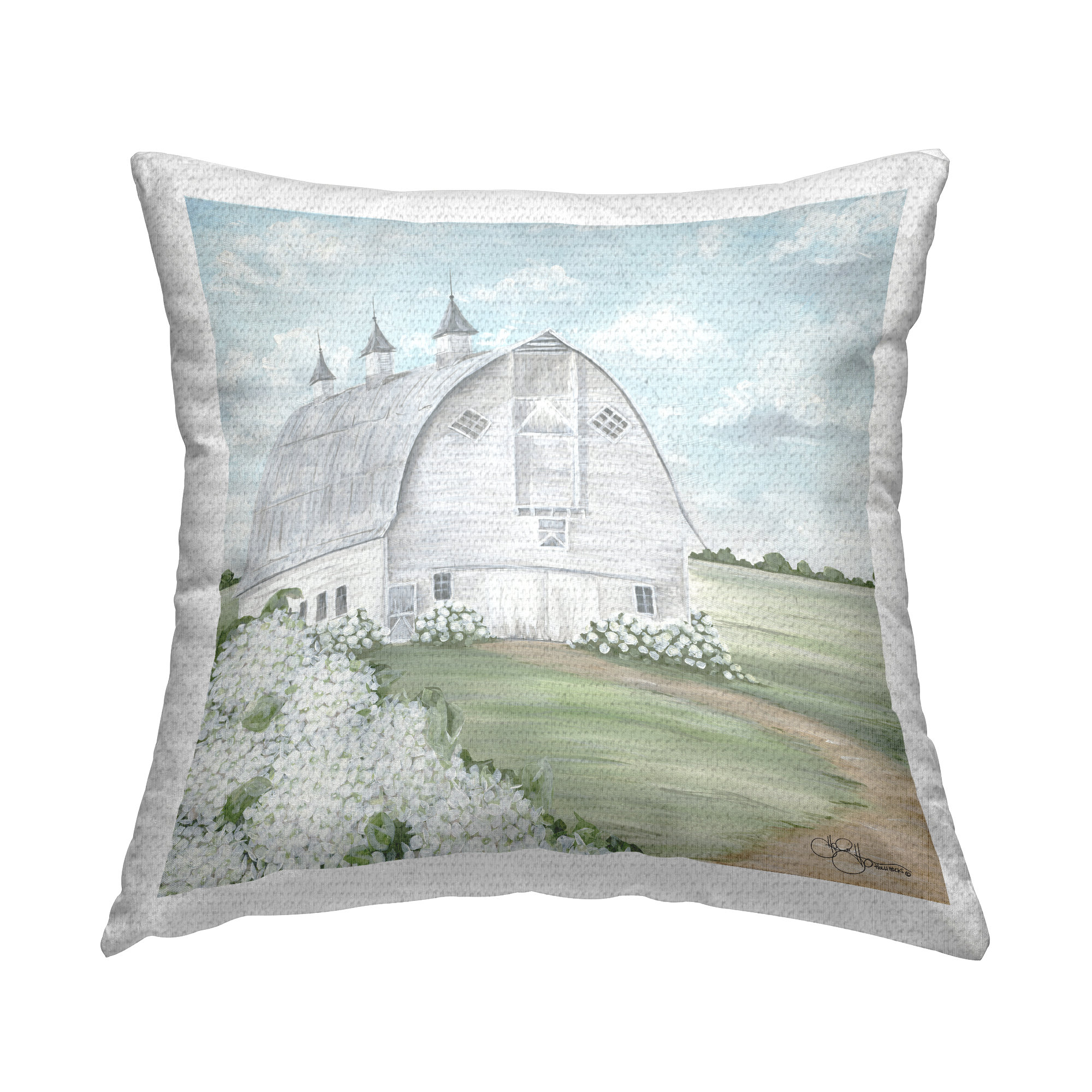 Stupell Industries White Country Barn Landscape Soft Hydrangeas Outdoor ...