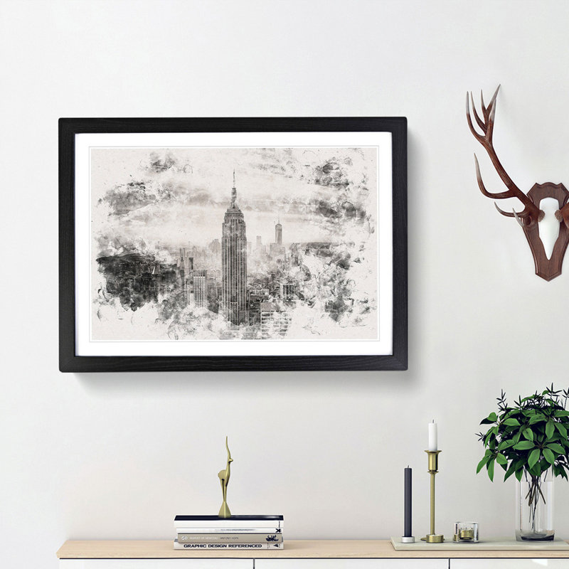 New York Skyline - Picture Frame Graphic Art Print, 62cm H x 87cm W x 2cm D, Black Framed