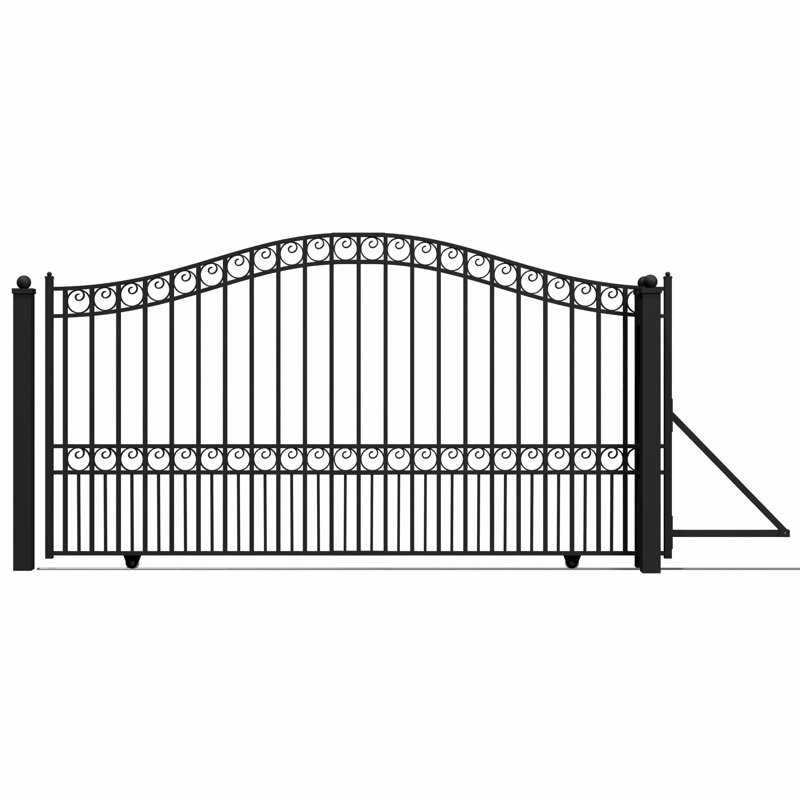 Paris Style Black Steel Arched Sliding Driveway Gate