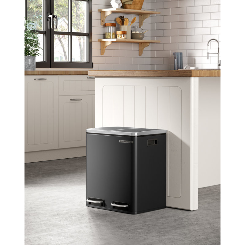 Steel Step On Multi-Compartment Rubbish & Recycling Bin, Black, 30L