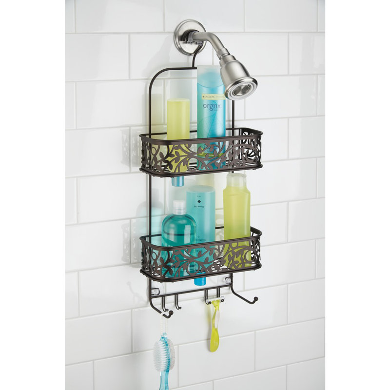 Bronze Metal Hanging Shower Caddy with Hooks and Shelves