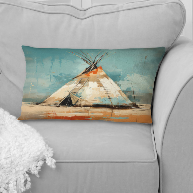 Coussin Turquoise Beige, H 12 po x l 20 po