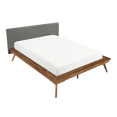 Dark Gray And Chestnut Full Platform Bed For Bedroom Furniture In With Foam Cushioned Headboard Upholstery