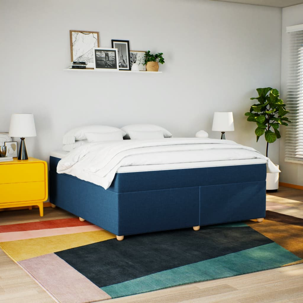 Williston Forge Box Spring Bed With Mattress Blue 180X200 Cm Fabric ...