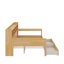 Lit de jour double avec tablettes de rangement, lit multifonctionnel avec deux tiroirs de rangement et bureau d'étude-266691531