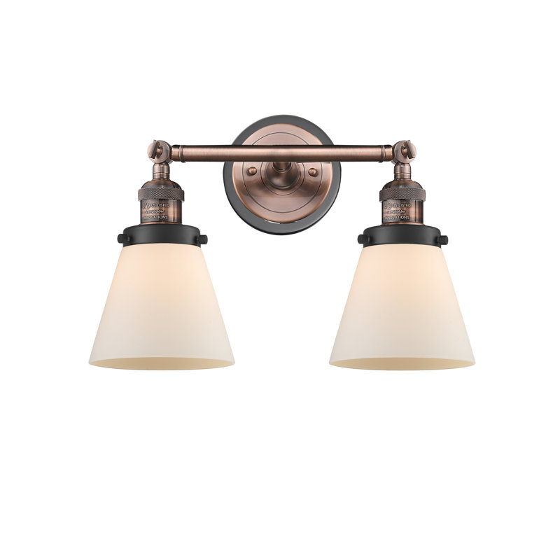 Éclairage de salle de bain à intensité variable 2 lumières, Cuivre antique / noir mat, Blanc mat