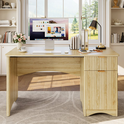 Bureau cannelé 47,24 "avec tiroir et armoire de rangement réglable, bureau d'écriture et d'ordinateur moderne
