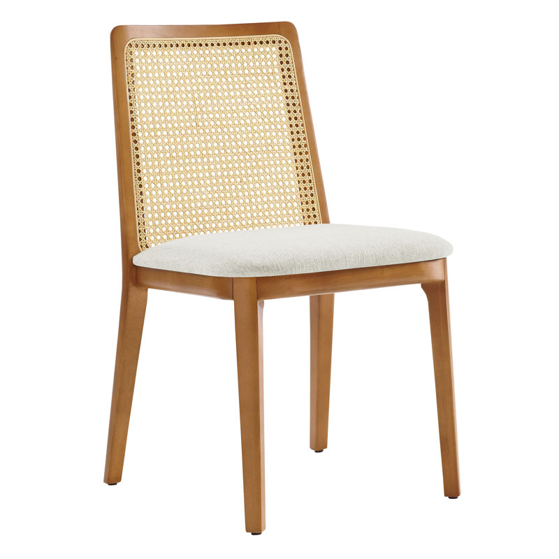 Monarch Wood And Rattan Dining Side Chair, White/Brown