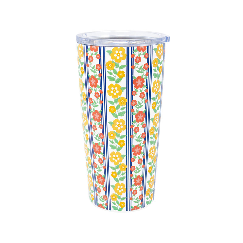 Tasse thermique en acier inoxydable à rayures florales