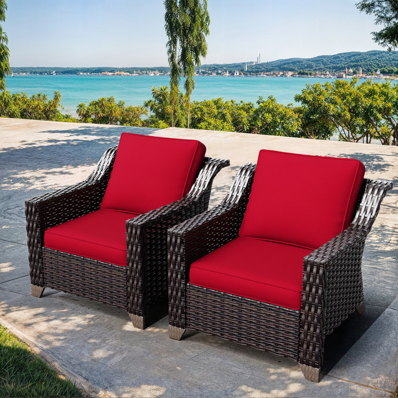 Wicker Outdoor Lounge Chair With Cushions, Red