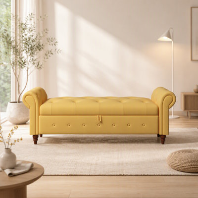 63" Bed Bench Yellow Fabric