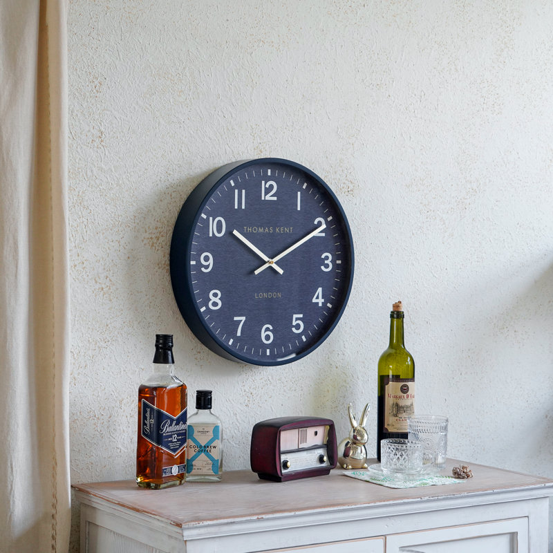 Horloge murale en métal, Bleu marine/doré