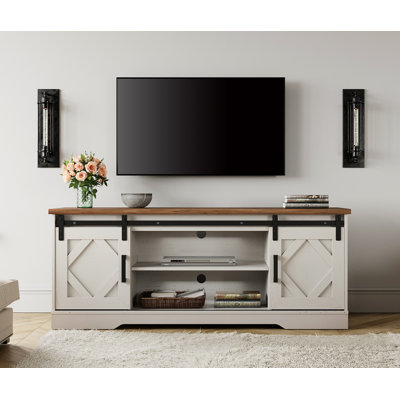 Meuble télé Glenford Modern Farmhouse pour téléviseur de 65 po ou moins avec porte de grange coulissante