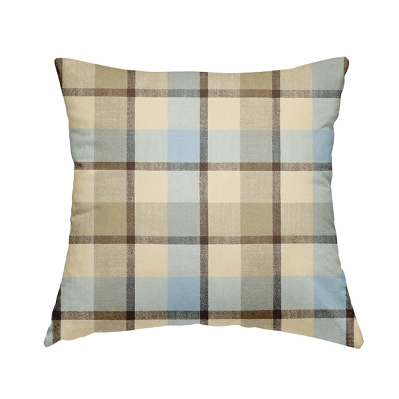 Cosme Plaid Square Cushion, 55cm H x 55cm W x 5cm D, Blue/Brown