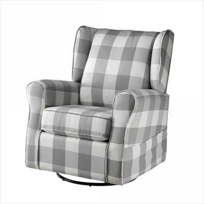 Single Seating 35.5 Inch Wingback Glider Swivel Chair Traditional Upholstered Fabric Gray-toned