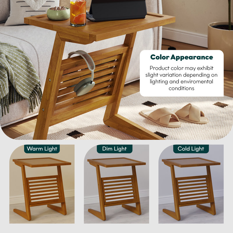 Neil Rubber Wood Nightstand, Teak Brown