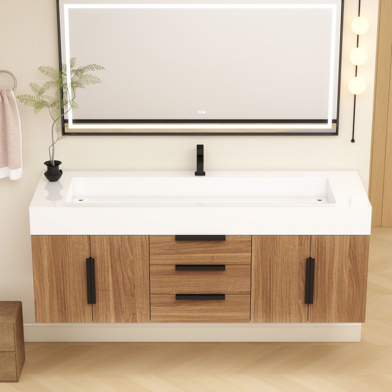 Jessica 60'' Wall-Mounted Single Bathroom Vanity, Wood