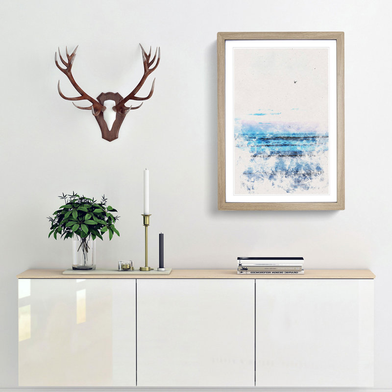 Seagulls Flying High - Picture Frame Graphic Art Print, 63cm H x 45cm W x 2cm D, Oak Framed