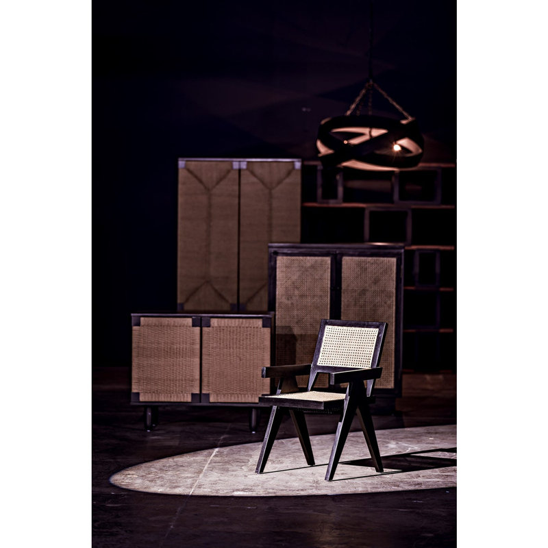 Chaise avec accoudoirs en bois massif Jude, Noir