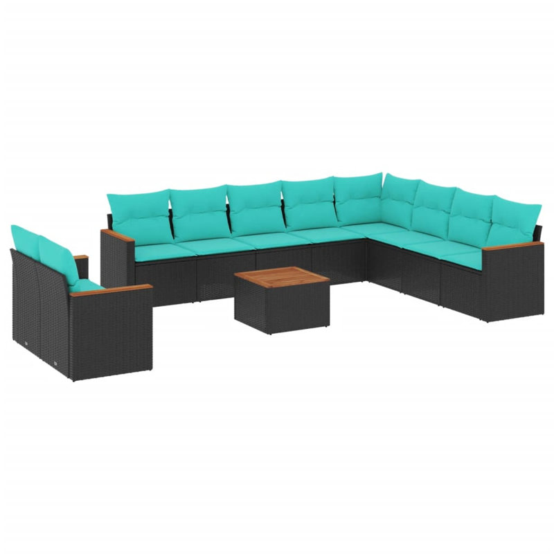 11 Piece Patio Sofa Set With Cushions Poly Rattan, Light Blue, Black
