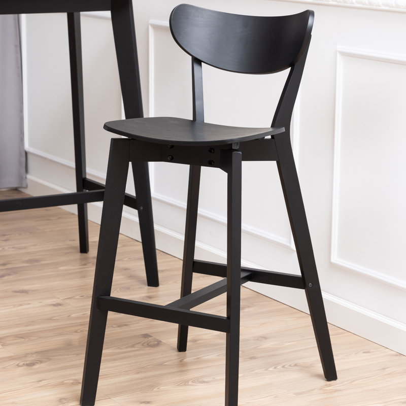 Babrak Counter Stool with Solid Wood Frame, Black