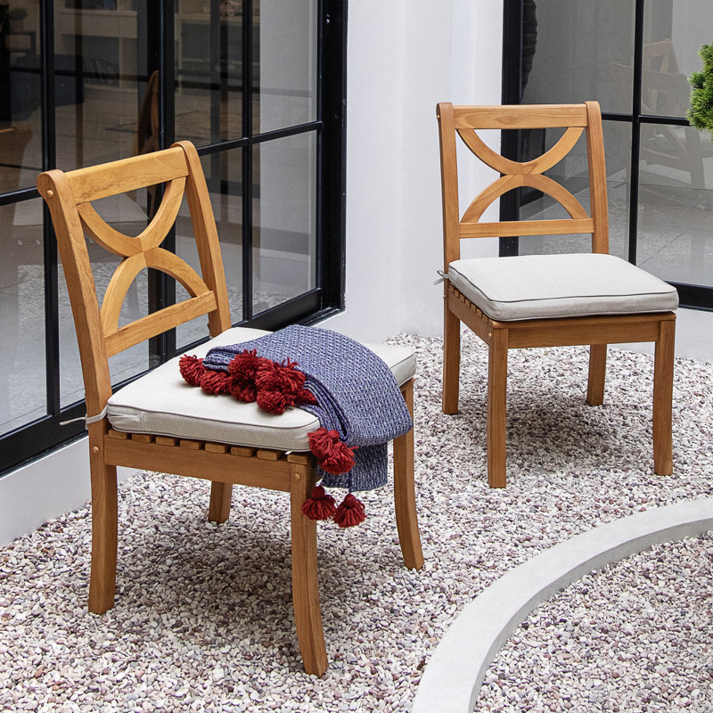 Perrin Teak Patio Chair With Cushions (Set Of 2)